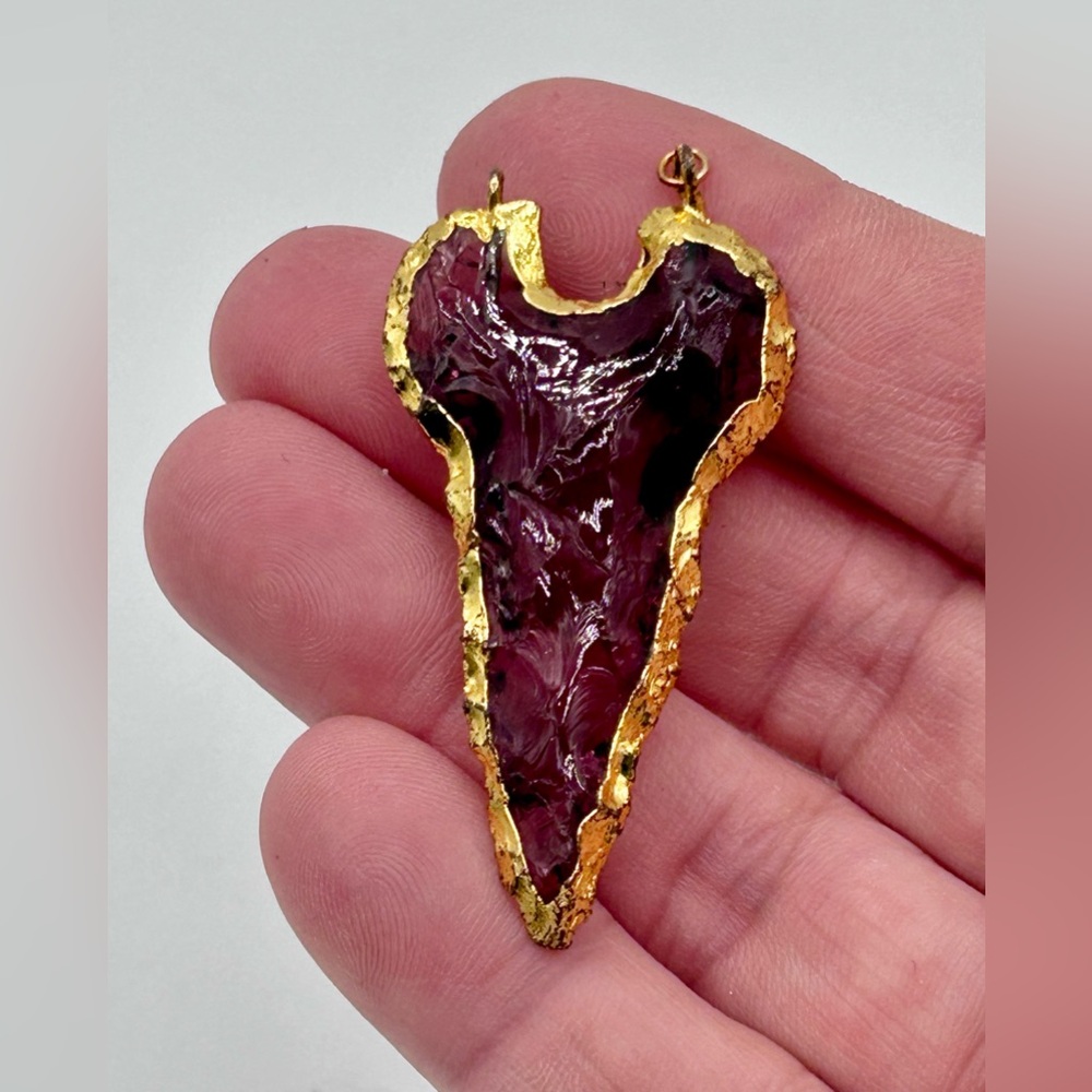 Glass Shark Tooth Double Bail Pendant with Electroplated 24k Gold Edge No Chain